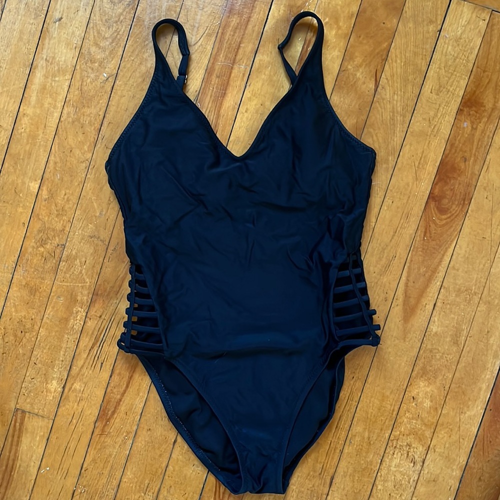 Mossimo Black Low-Back Caged One Piece Swim Suit